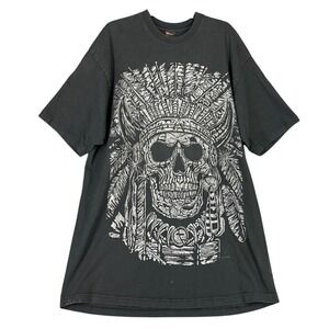 Ekur Skull Headdress Graphic Tee Shirt Men 3XL Streetwear Oversized Goth